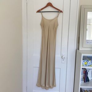 Champagne Silk Slip Dress with pompom detailing